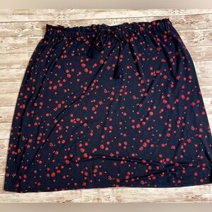 J. Jill Navy Midi Skirt with Red Floral Print